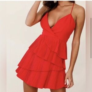 Saints + Secrets Red Orange Pleated Mini Dress